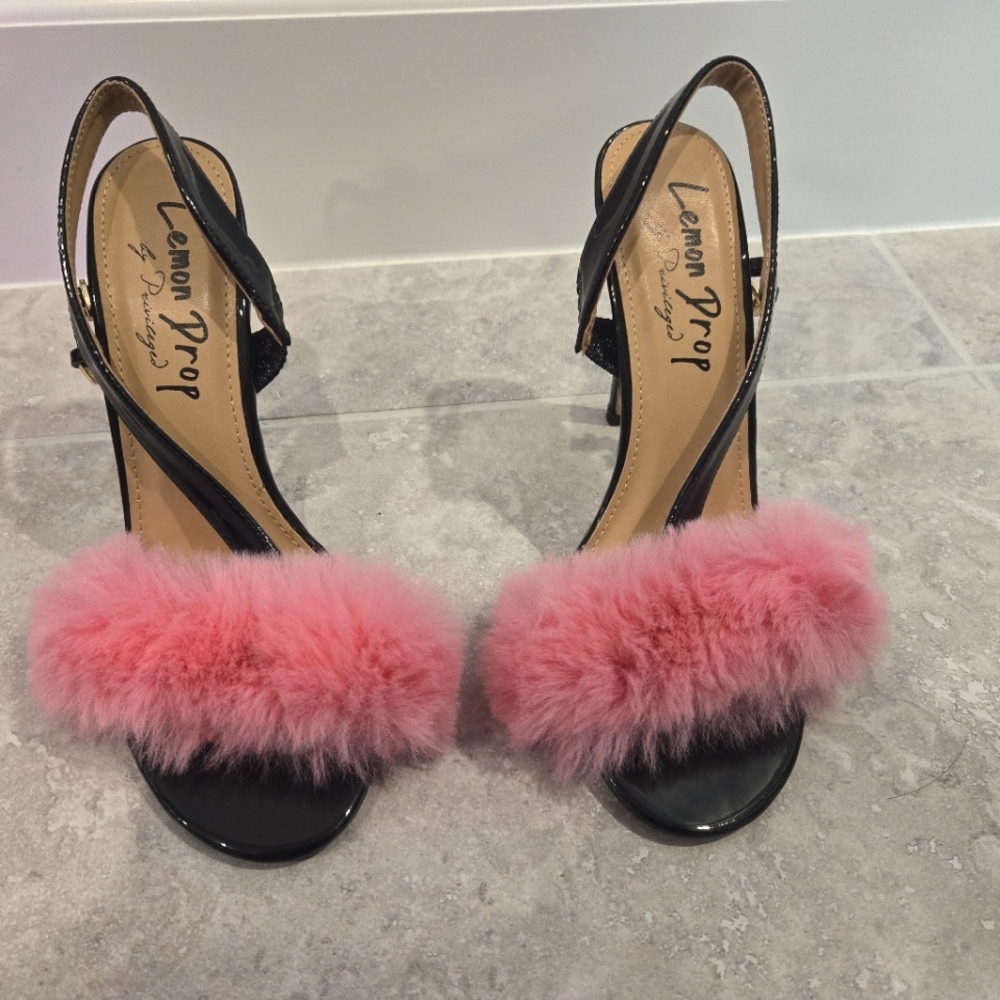 Pink Fur Lemon Drop Heels